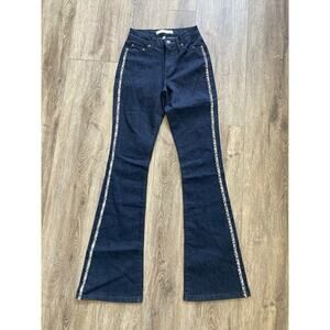 Ella Moss high rise super flare denim jeans 24 dark wash snake skin edge 90s y2k